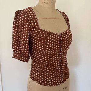SOLD ❤️ FREE PEOPLE Brown mod floral button up blouse size S